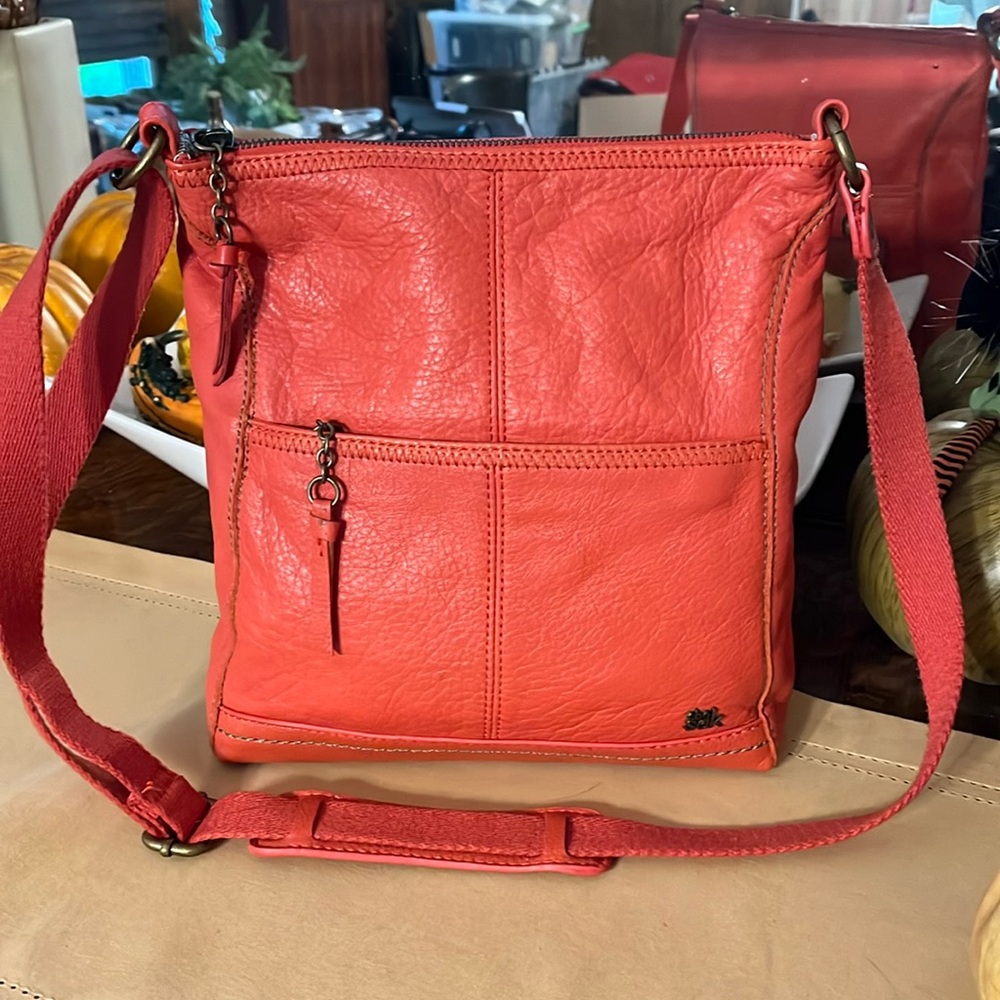 Hobo Style Orange Pebble Leather SAK Crossbody